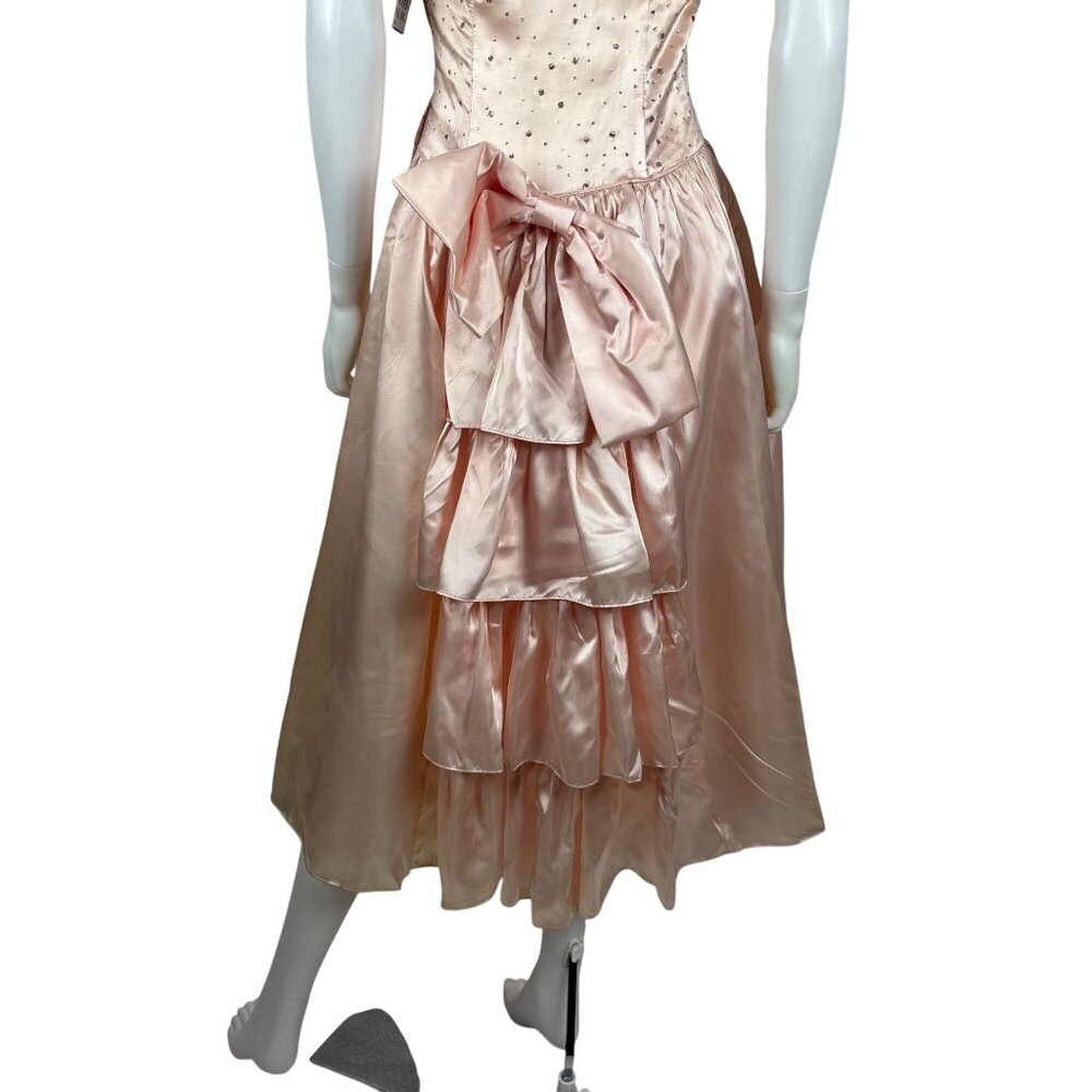 Vintage 80s Prom Dress Womens XS Strapless Peach Satin Glitter Evening Gown Swee - Picture 12 of 16